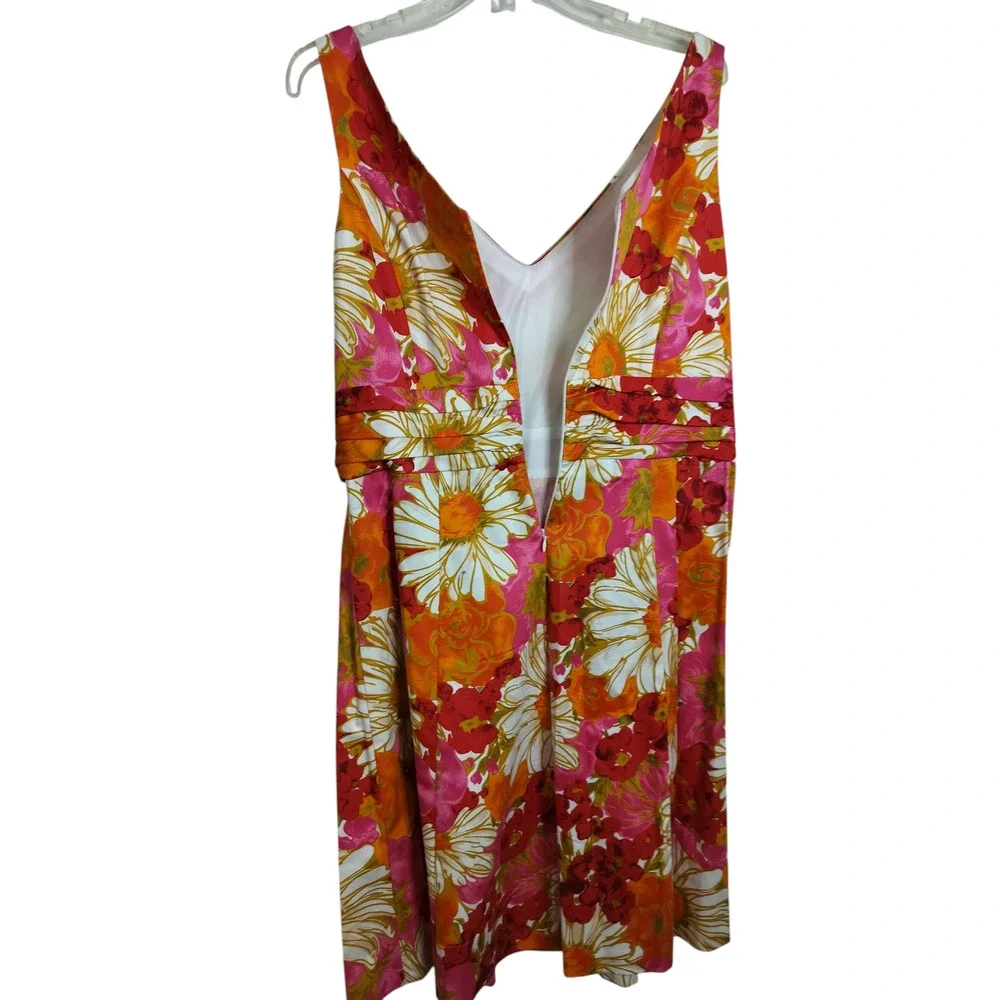 3526) Jessica Howard Sleeveless Fit & Flare Pink Orange Cotton Sundress Size 14